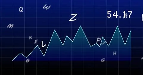 Displaying jagged light-cyan line chart on digital display, showing filled ar Illustrazione stock