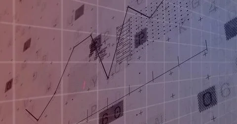 Displaying jagged line graph over tinted grid at digital interface, with markers Stock Illustration