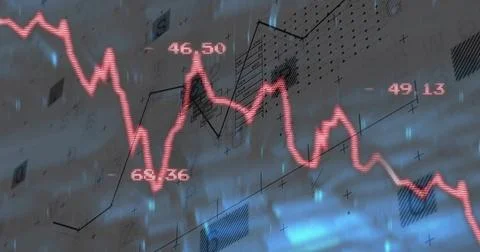 Displaying jagged red line graph oscillating across dashboard, showing values 46 Stock Photos