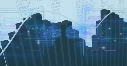 Displaying jagged silhouette charting data flow in digital interface, with error Stock Photos