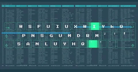 Displaying keyboard overlay highlighting keys with upward arrows on data Stock Photos