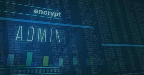 Displaying large ADMIN label overlaying IT dashboard at monitor, with encrypt Stock Illustration