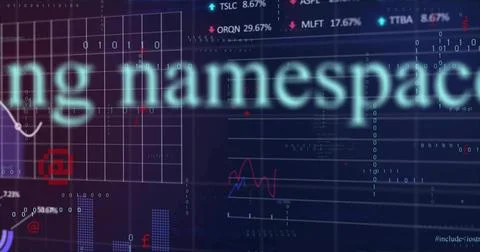 Displaying large blurred cyan namespace text spanning dashboard, with grid chart Stock Illustration