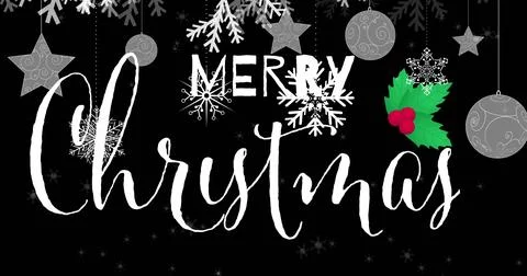 Displaying large brush-script Christmas text and block MERRY text on black 스톡 일러스트