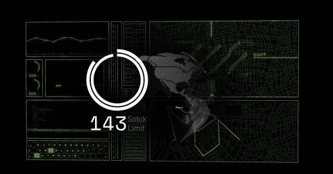 Displaying large circular progress ring showing 143 stock limit at dashboard UI, 스톡 일러스트