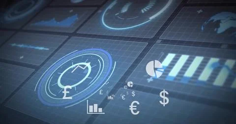 Displaying large concentric pound gauge floating on virtual dashboard, showing Stock Illustration
