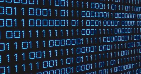 Displaying large electronic display showing repeating binary digits on monitor Stock Illustration