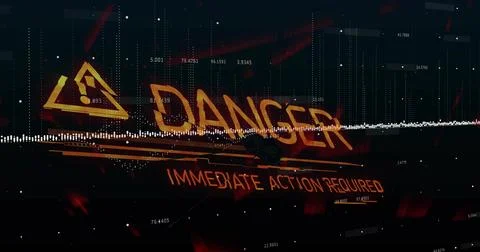 Displaying large glowing DANGER graphic on HUD, showing triangular hazard ico Stock Illustration