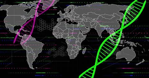 Displaying large neon green DNA helix occupying right side of dashboard, gray Stock Illustration