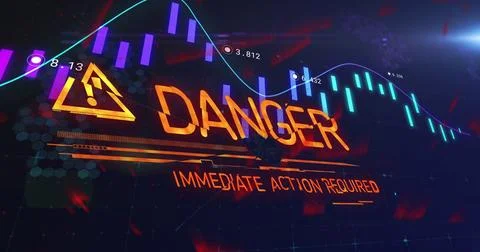 Displaying large orange DANGER warning and icon on virtual dashboard, with cyan Stock Photos