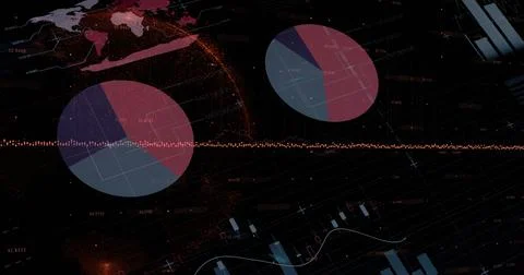 Displaying large pie chart at lower left on dashboard, with glowing globe and Stock Photos