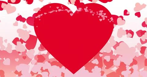 Displaying large solid red heart centered on white-to-pink gradient, with many Stock Illustration
