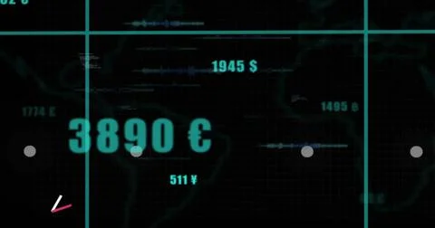 Displaying large teal 3890 € label on finance dashboard showing currency figures Stock Illustration