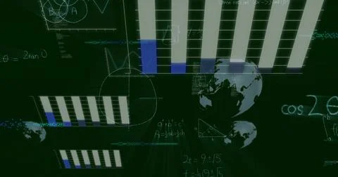 Displaying large vertical bar chart occupying center on green dashboard, showing Illustrazione stock