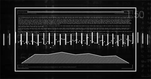 Displaying large white framed data display on dark backdrop, showing equalizer Stock Photos
