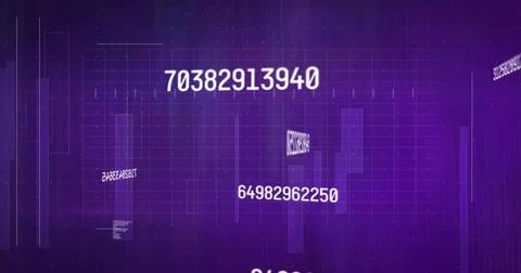 Displaying large white numeric string at center of purple grid interface, with Illustrazione stock