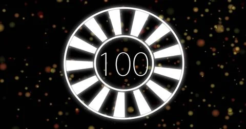 Displaying large white segmented ring graphic glowing at center with numeral 100 Ilustración de archivo