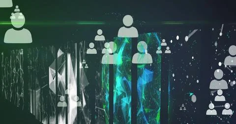 Displaying large white user avatar floating in cyberspace, with network lines 스톡 일러스트