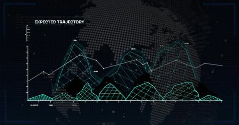 Displaying layered 3D mesh area chart and white line graph in virtual analytics Stock Illustration