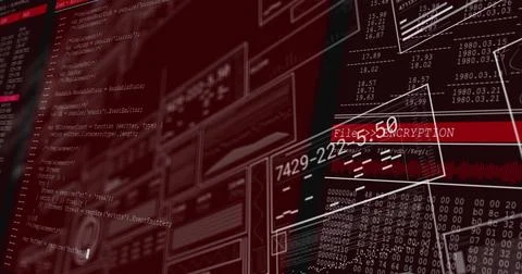 Displaying layered interface in security console, showing monospaced code, Stock Illustration