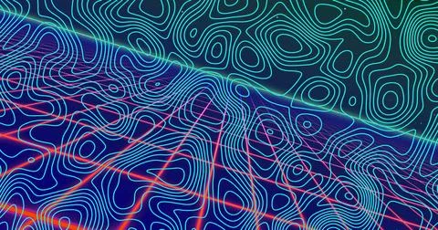 Displaying layered neon contour lines in digital art with diagonal glowing band 스톡 일러스트