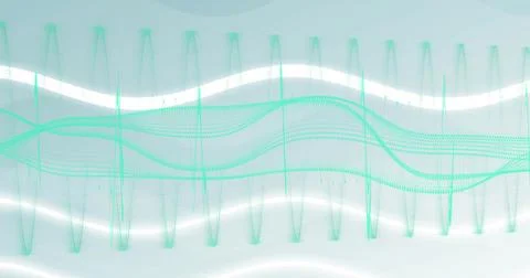Displaying layered teal waveform structure flowing across pale cyan gradient, Stock Illustration