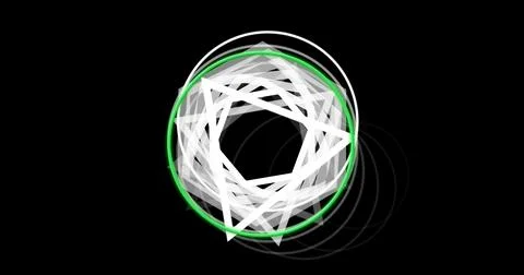 Displaying layered translucent polygons inside neon green circle on black Stock Illustration
