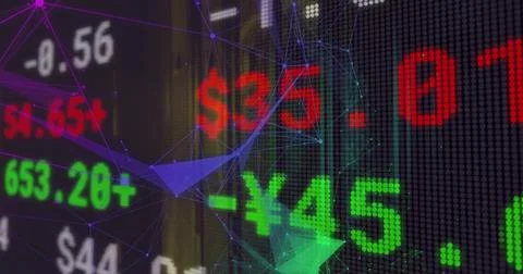 Displaying LED ticker showing red $35 Foto stock
