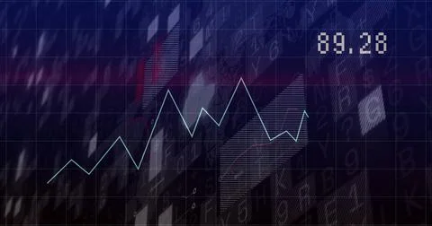 Displaying light-blue line chart tracking stocks on dashboard, with faint arrows 스톡 일러스트