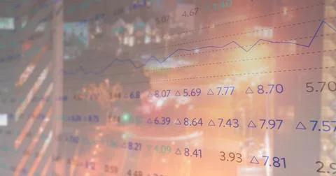 Displaying line chart showing numeric data and arrows on grid lines through 스톡 사진