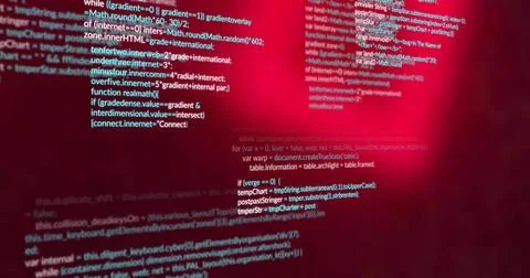 Displaying lines of source code in code editor window at workstation, with Stock Photos