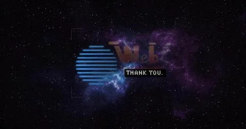 Displaying logo floating in deep space, with blue striped circle, Web text an 스톡 일러스트
