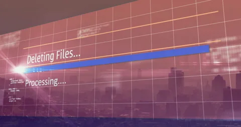 Displaying long blue progress bar sliding over purple-pink gradient grid Stock Footage 307428862