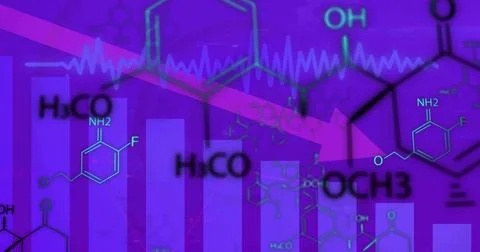 Displaying magenta diagonal arrow cutting across bars in graphic showing NH2 or Ilustração Stock