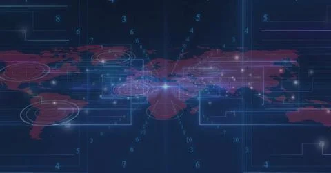 Displaying map in dashboard interface, showing data nodes, hotspot circles and Stock Photos