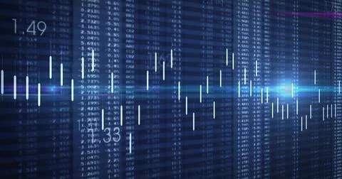Displaying market chart centered on screen, showing candlestick bars, numeric Stock Illustration