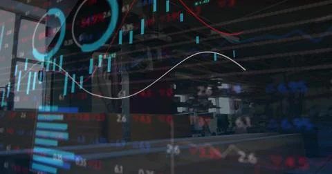 Displaying market data overlay blending with industrial plant, featuring digital Stock Photos