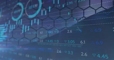 Displaying market data on virtual dashboard, showing numeric overlays, イラスト素材