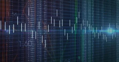 Displaying market data visualization on trading screen, showing candlesticks, Illustrazione stock