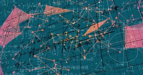 Displaying math graphic showing formulas and circles on teal grid, overlaying Stock Photos