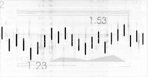 Displaying monochrome dashboard on data platform, with candlestick bars and Illustrazione stock