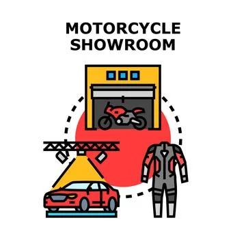 Displaying motorcycle, car, and protective gear concept Stock Illustration