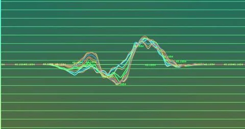 Displaying multi-colored waveform lines fluctuating over green grid, with 스톡 일러스트