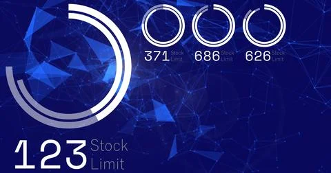 Displaying multi-ring gauge indicating 123 Stock Limit on dashboard, three Stock Photos