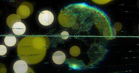Displaying multicolor point-cloud globe rotating and reflecting in virtual HU Stock Illustration