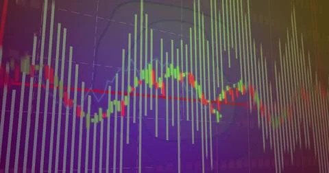 Displaying multicolored financial bar chart on screen, featuring candlestick Stock Illustration