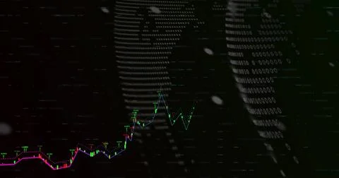 Displaying multicolored line chart streaming across virtual trading dashboard, Stock Illustration