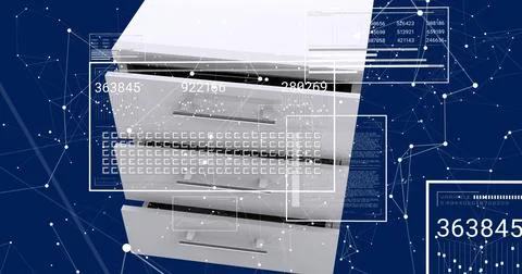 Displaying multifunction printer showing numeric readouts, drawers, output tray Stock Illustration