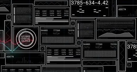 Displaying multiple dashboard panels showing line charts on control panel, with Stock Photos