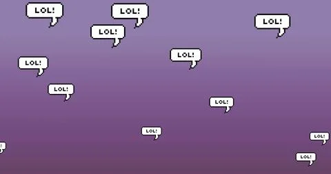 Displaying multiple pixel-art speech bubbles across purple gradient background Stock Photos